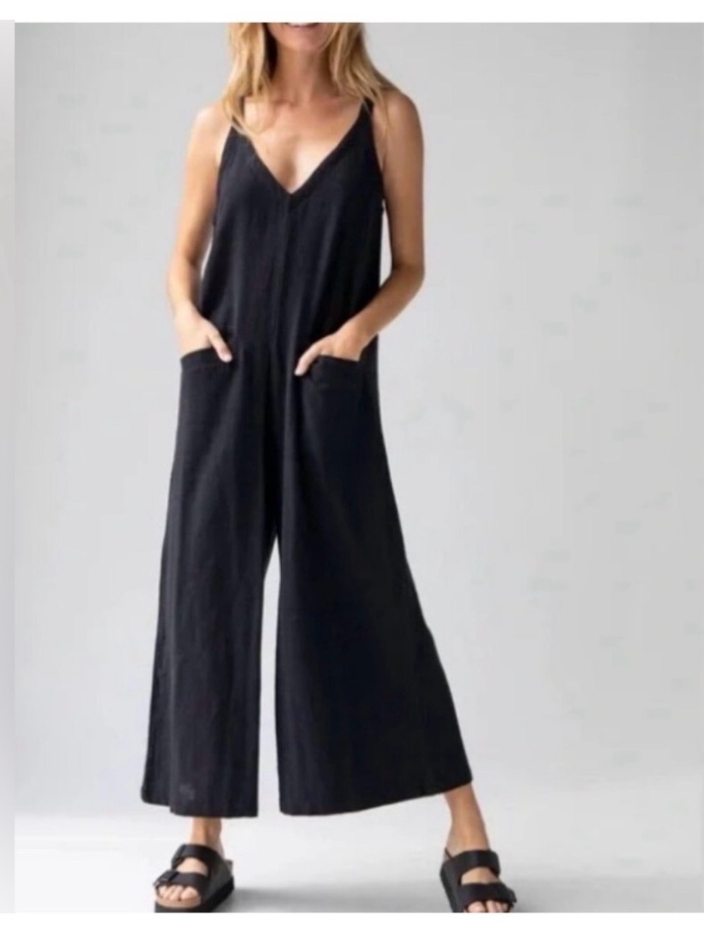 Natural Life Chelsea Jumpsuit Black Overalls Gauze Cotton Boho Wide Leg